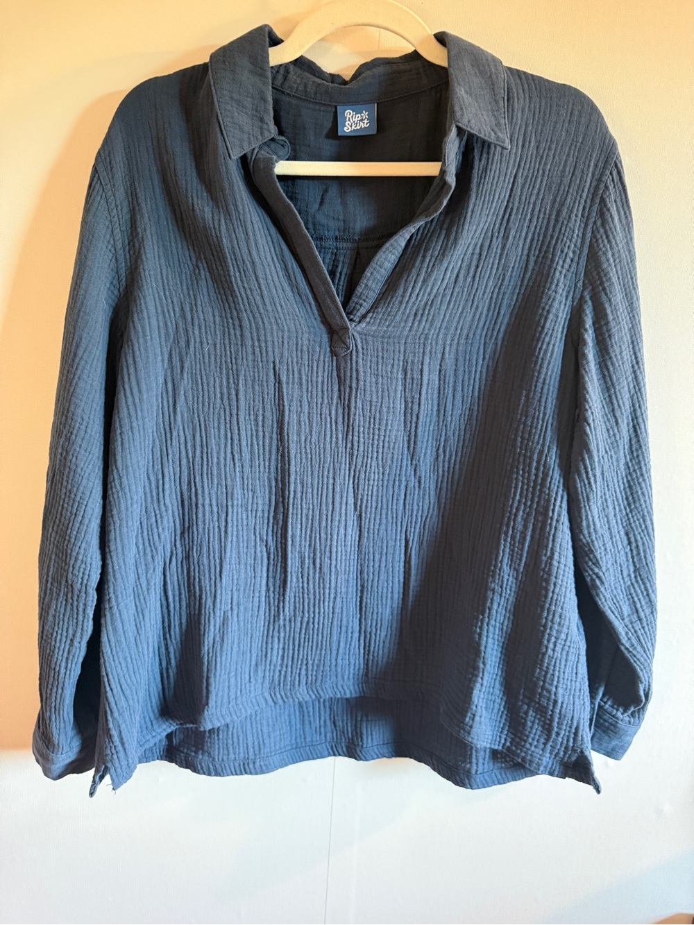 RipSkirt Hawaii Navy Cotton Gauze Pullover Shirt Oversized